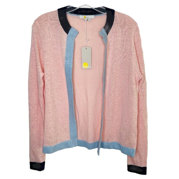 BODEN Milkshake Colourblock Cardigan Sz 6 NWT Pink Linen Open Front Sweater - Picture 2 of 6